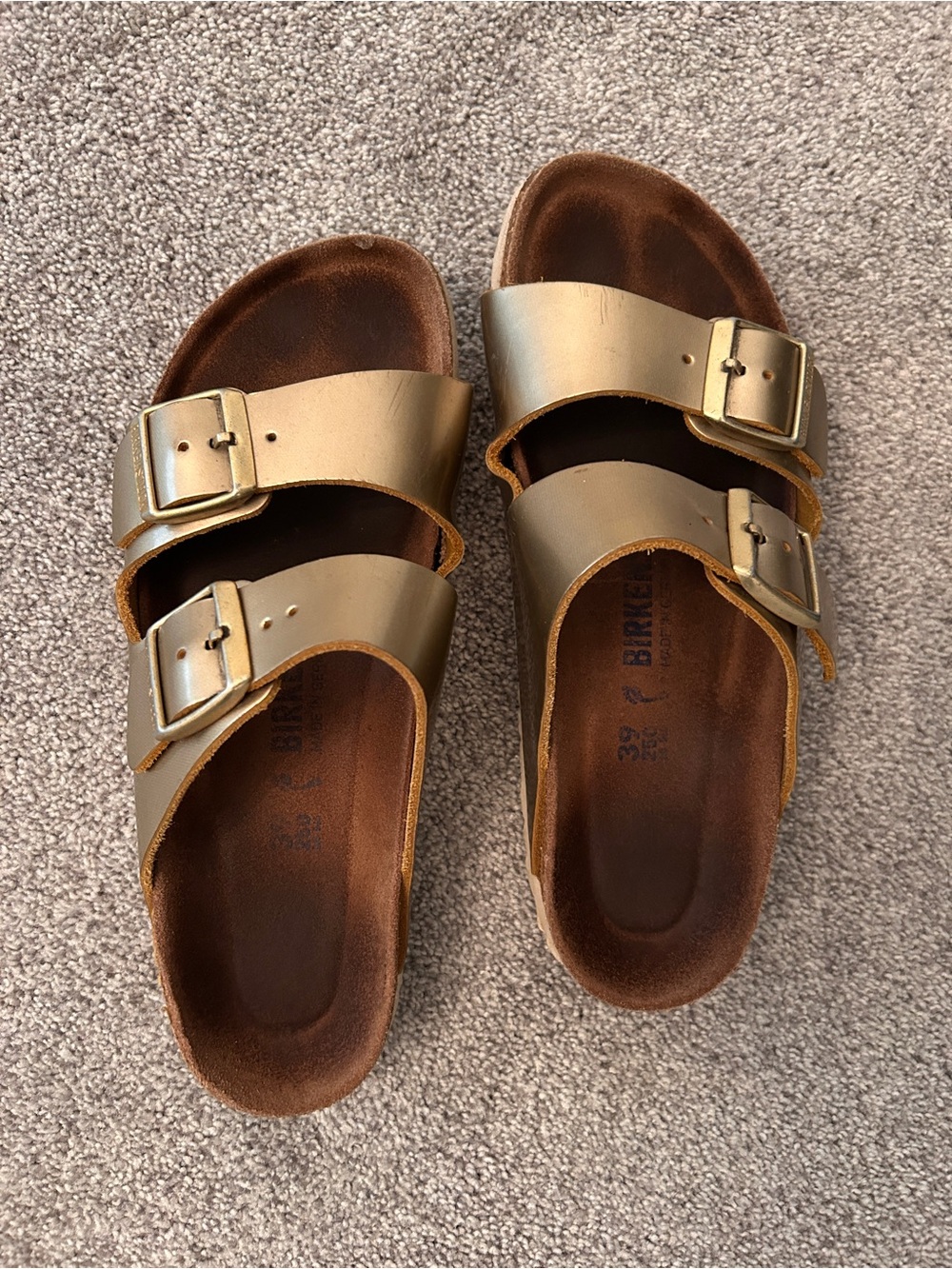 Birkenstock Arizona Two-Strap Sandals in Metallic Bronze